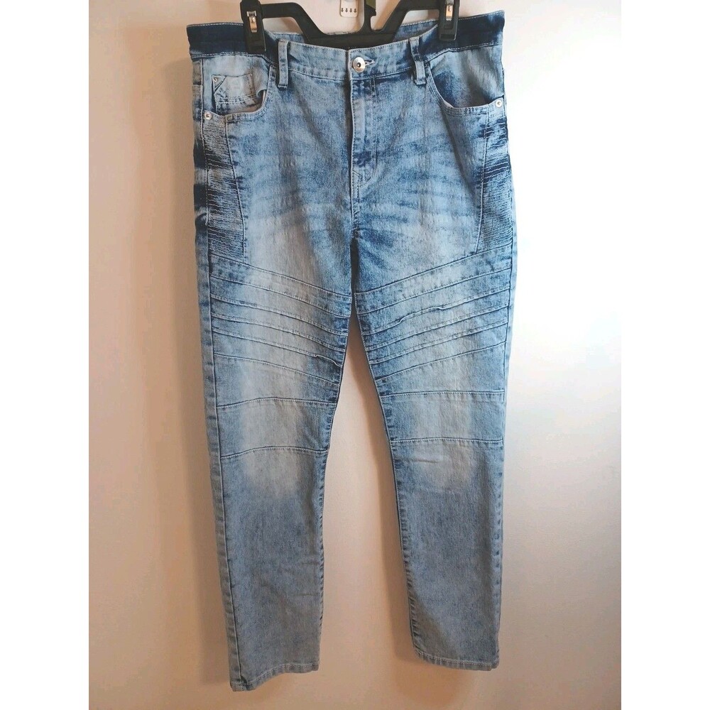 Southpole Skinny Jeans Acid Wash Distressed Men's 36x30 Blue Denim Straight Leg